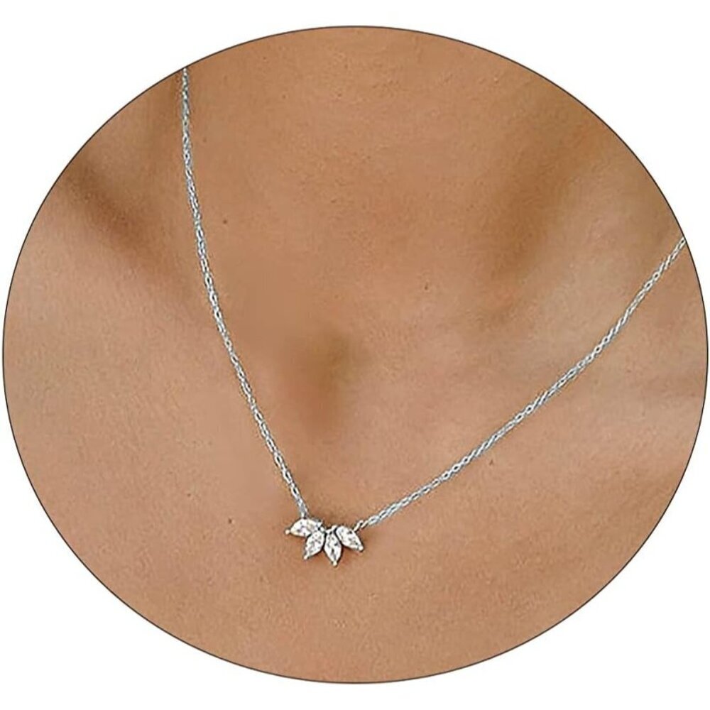 ⚡Silver 14k Gold Plated CZ Pendant Necklace Gold for Women flower pendant